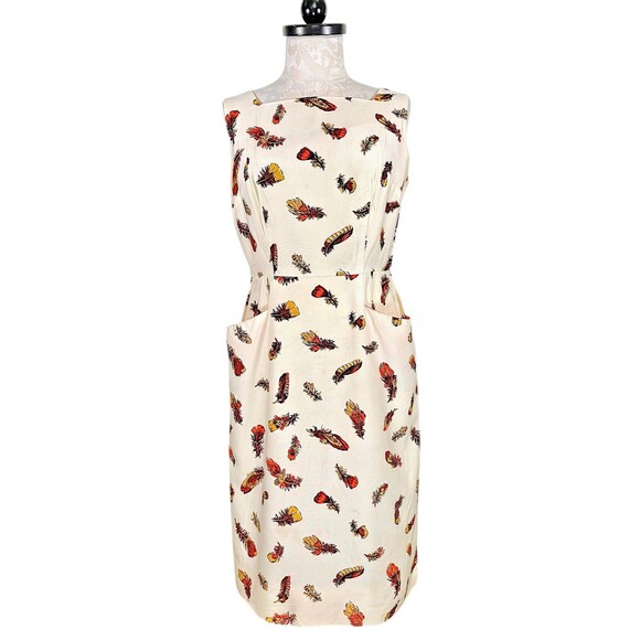 Vintage Cover Girl of Miami Feather Print Retro Sheath Dress - Picture 1 of 16